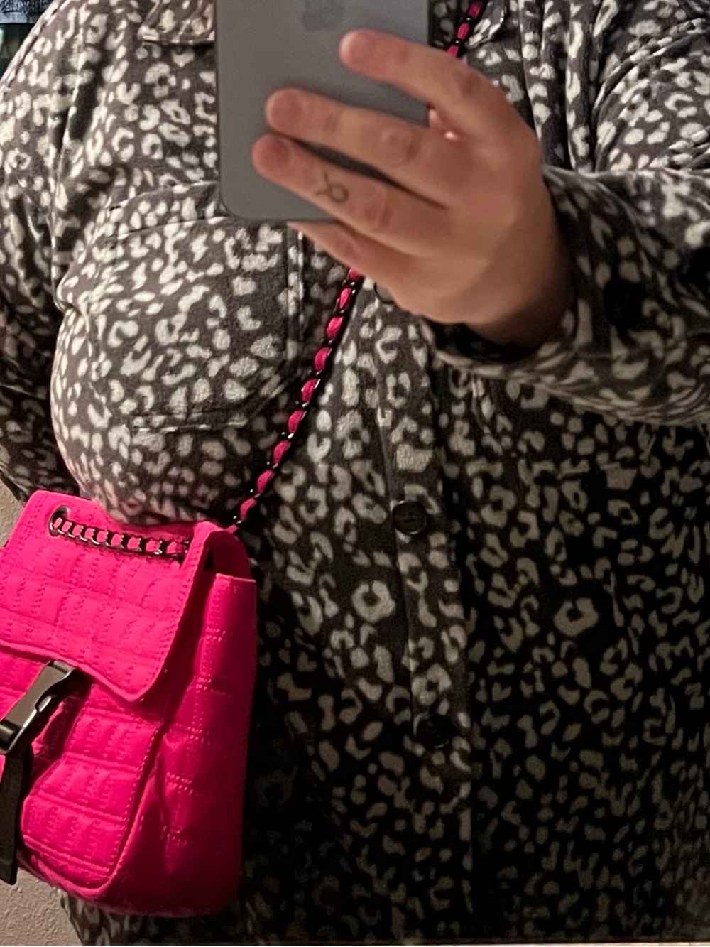 Hot Pink Quilted Shoulder Bag with Chain Strap - Picture 7 of 8